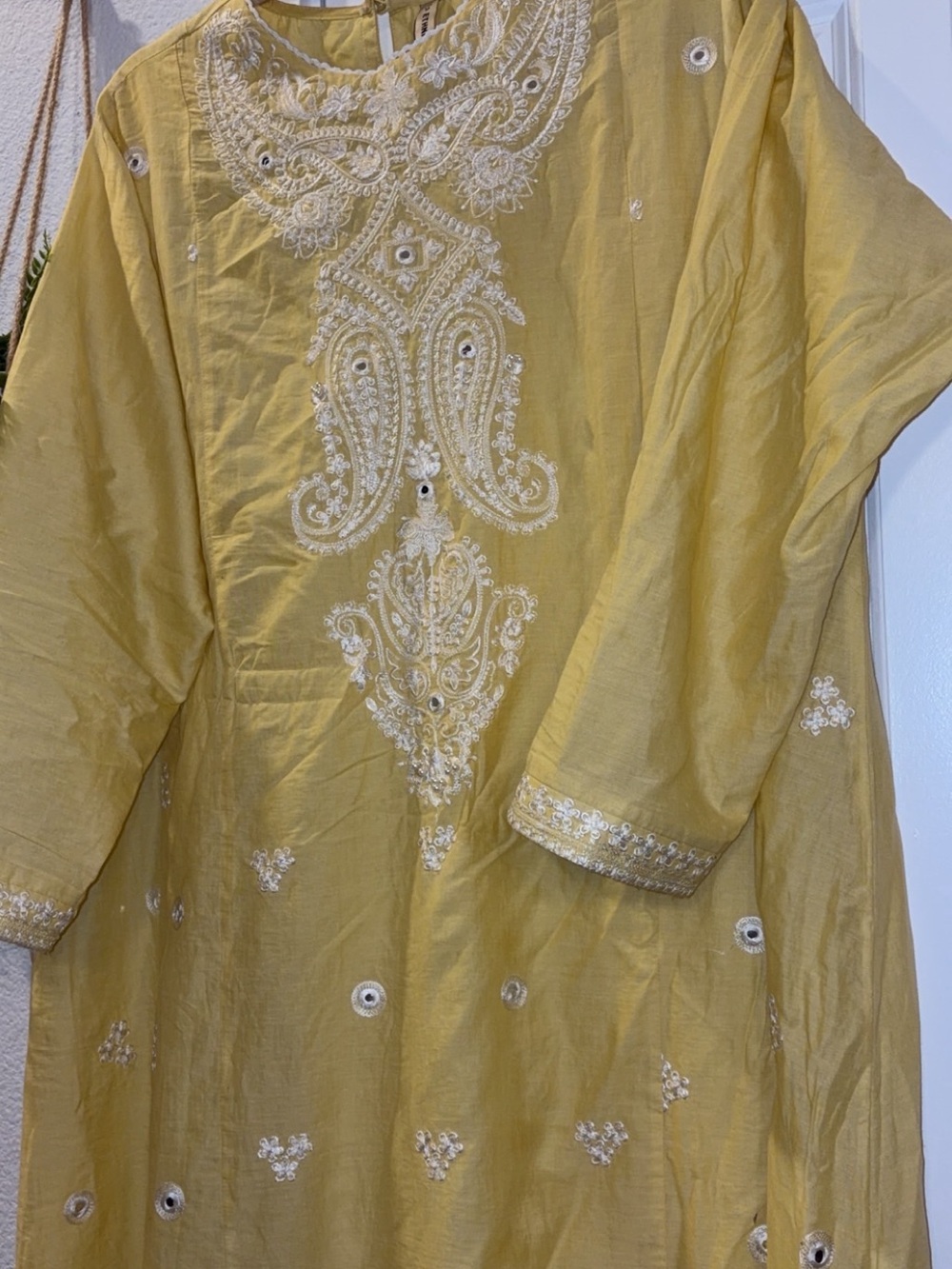 Ethnic Indian Wear Mustard Yellow Long Sleeve Embroidered Kurta